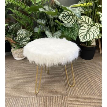 Faux Fur Shaggy White 3 Legged Child Stool / Footstool 30cm
