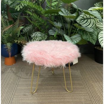 Faux Fur Shaggy Pink 3 Legged Child Stool / Footstool 30cm