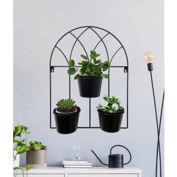 Black Arched 3 Pot Wall Planter 40x52cm