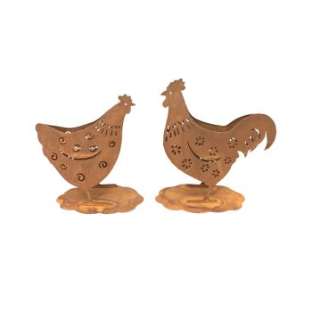 Set 2 Asst Trendy Rust Chook Planters 26cm