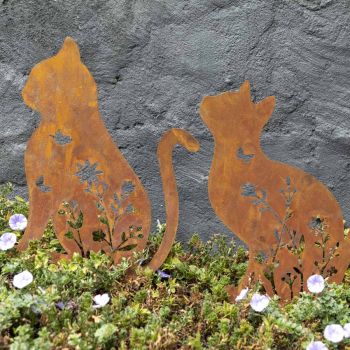 Set 2 Rust Sitting Cat Garden Stakes 37x46cm
