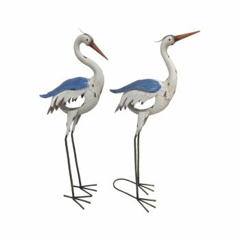 Set 2 Asst Egret Metal Crane Couple Garden Statue 84cm