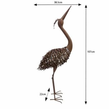 Rust Crane Bird 'Looking Up' Statue 38cm