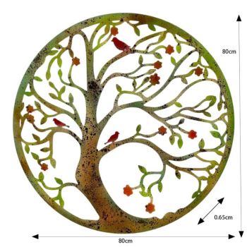 Round Laser Cut Tree Of Life w Red Birds 80cm