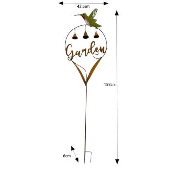 Garden' Stake w Hummingbird + Bells 158cm