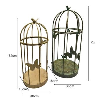 Set 2 Nested Distressed Finish Plant Cages w Butterflies 79cm, 69cm