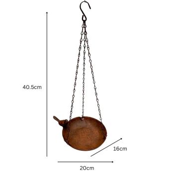 Hanging Cast-Iron Rust Birdfeeder w Bird 40cm