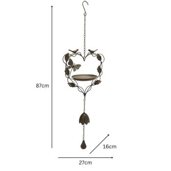 Hanging Heart-Shape-Birdfeeder w Butterfly + Birds 87cm