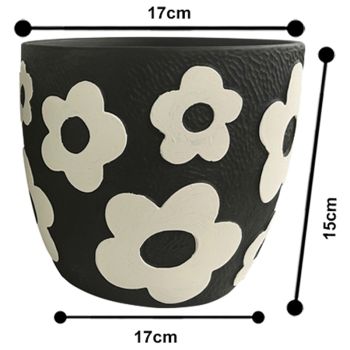 Set 2 Assorted Monochrome Flower Planters w Hole + Plug 17cm