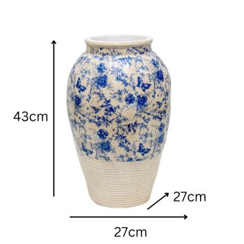 Glazed Blue Stoneware Look Vase 25cm