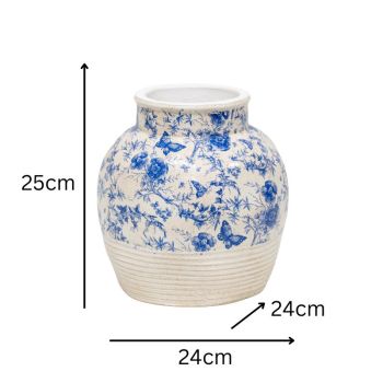 Glazed Blue Stoneware Look Vase 33cm