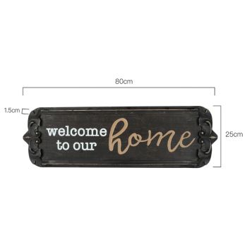 Nero 'Welcome to  Our Home' Carved Wall Art 80x25cm