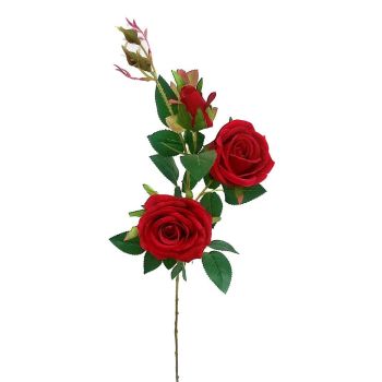 bulk 12 Artificial Red Rose 2 Heads & 1 Bud 91cm