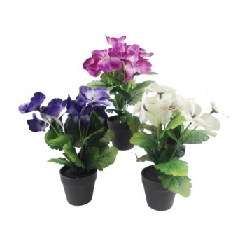 Set 3 Artificial Flowers in Pot Assort 21cm