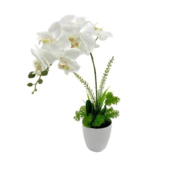 Artificial One Stem Orchid In Plastic Pot 10x46cm