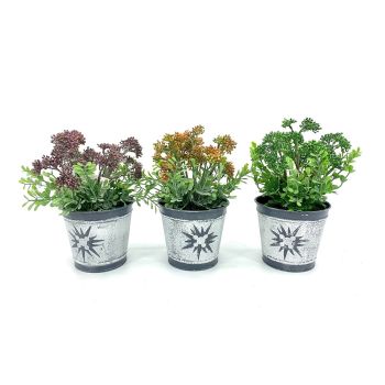 Set 3 Artificial Brocollini In Tin Pot 7x21cm