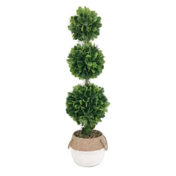 Artificial 3 Ball Topiary in Cement Pot Tree 81cm