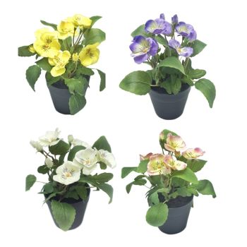 Set 4 Artificial Flowers In Plastic Pot 7x19cm