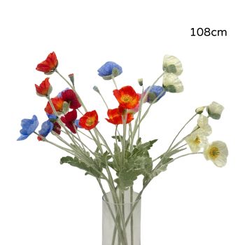 bulk 15 Artificial Poppy Flower Stem 5 Assorted 108cm