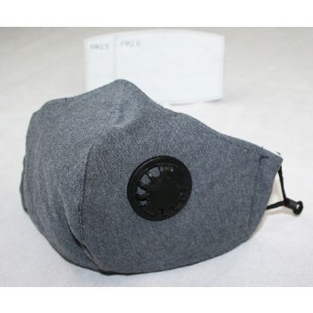 Cotton Cloth Face Mask w 2 Filters Reusable Adjustable 3Ply Grey