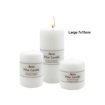 bulk 24 Unscented White Pillar Candle 7x15cm