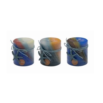 bulk 48 Ocean Views Pillar Candle Assort 7cm