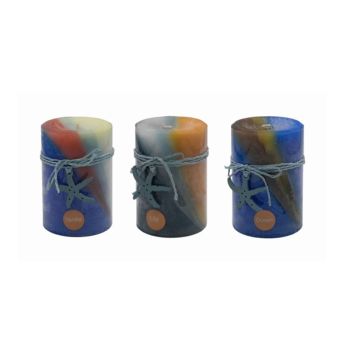 bulk 36 Ocean Views Pillar Candle Assort 10cm
