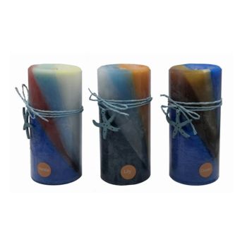 bulk 24 Ocean Views Pillar Candle Assort 15cm