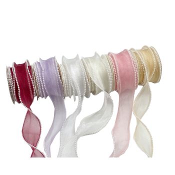 bulk 36 Artificial Pearl Edge Organza Ribbon Assort Wrap 200cm