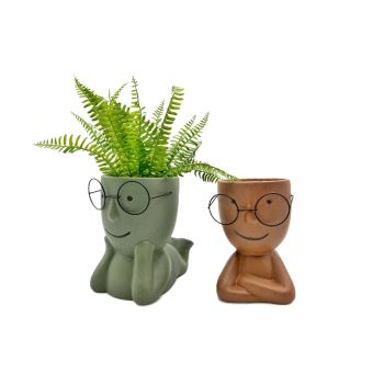 Set 2 Relaxing Man w Glasses Planters Assort 22cm