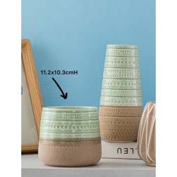 Set 2 Two Tone Mint Ceramic Planter 10cm