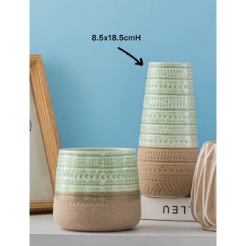 Set 2 Two Tone Mint Ceramic Vase Flower 18cm