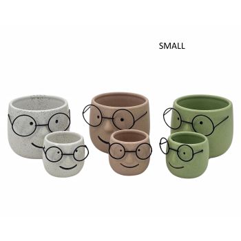 Set 3 Ceramic Pot Planter w Metal Glasses 7x6cm