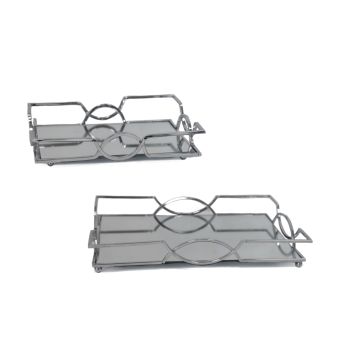 Set 2 Rectangle Silver Mirror Tray 31cm