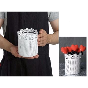 Set 2 Decorative White Metal Planter 12cm