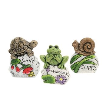 Set 3 Concrete Turtle Frog & Snail Garden Ornaments 13cm