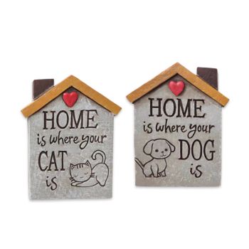 Set 2 Concrete Cat & Dog Homes Signage Assort Garden Statue 15cm