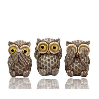 Set 3 See No Evil Owl Cement Statues 10cm