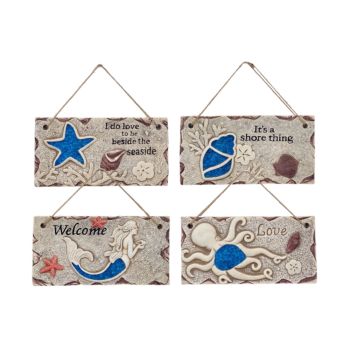 Set 4 Seaside Cement Hanging Plaques Assorted 20cm