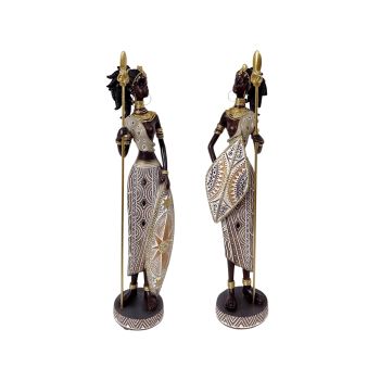 Set 2 African Warrior Statue 2 Assorted 8x33cm