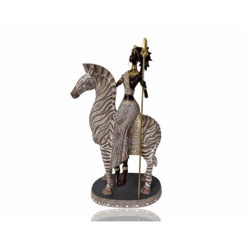 Polyresln African Warrior On Zebra 17x33cm