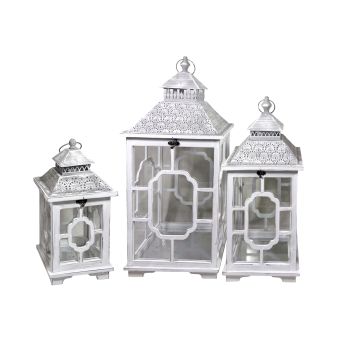 Set 3 Wooden Lantern w Metal Roof 76cm