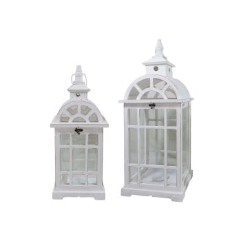 Set 2 Wooden Lantern w Metal Roof 67cm