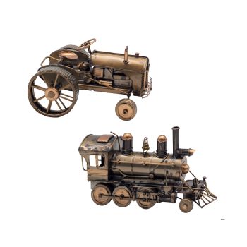 Set 2 Metal Vintage Train & Tractor 20cm