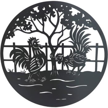 Set 2 Happy Rooster Metal Wall Art 98x98cm