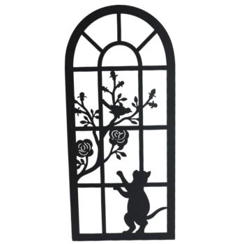 Cat By The Window Metal Wall Art 25x56cm