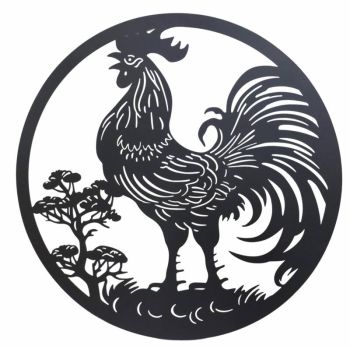 Round Rooster Metal Wall Art 98cm