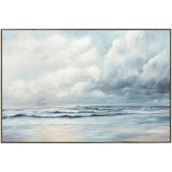 Stormy Beach Day Framed Artwork 120x80cm