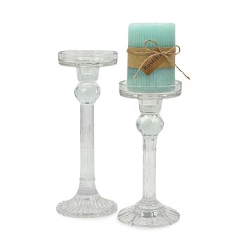 bulk 6 Clear Crystal Look Glass Candle Holder Assorted 9x21cm