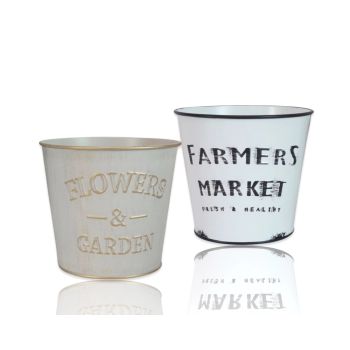 Set 2 Farmers Market Metal Planter Round Assort 14cm